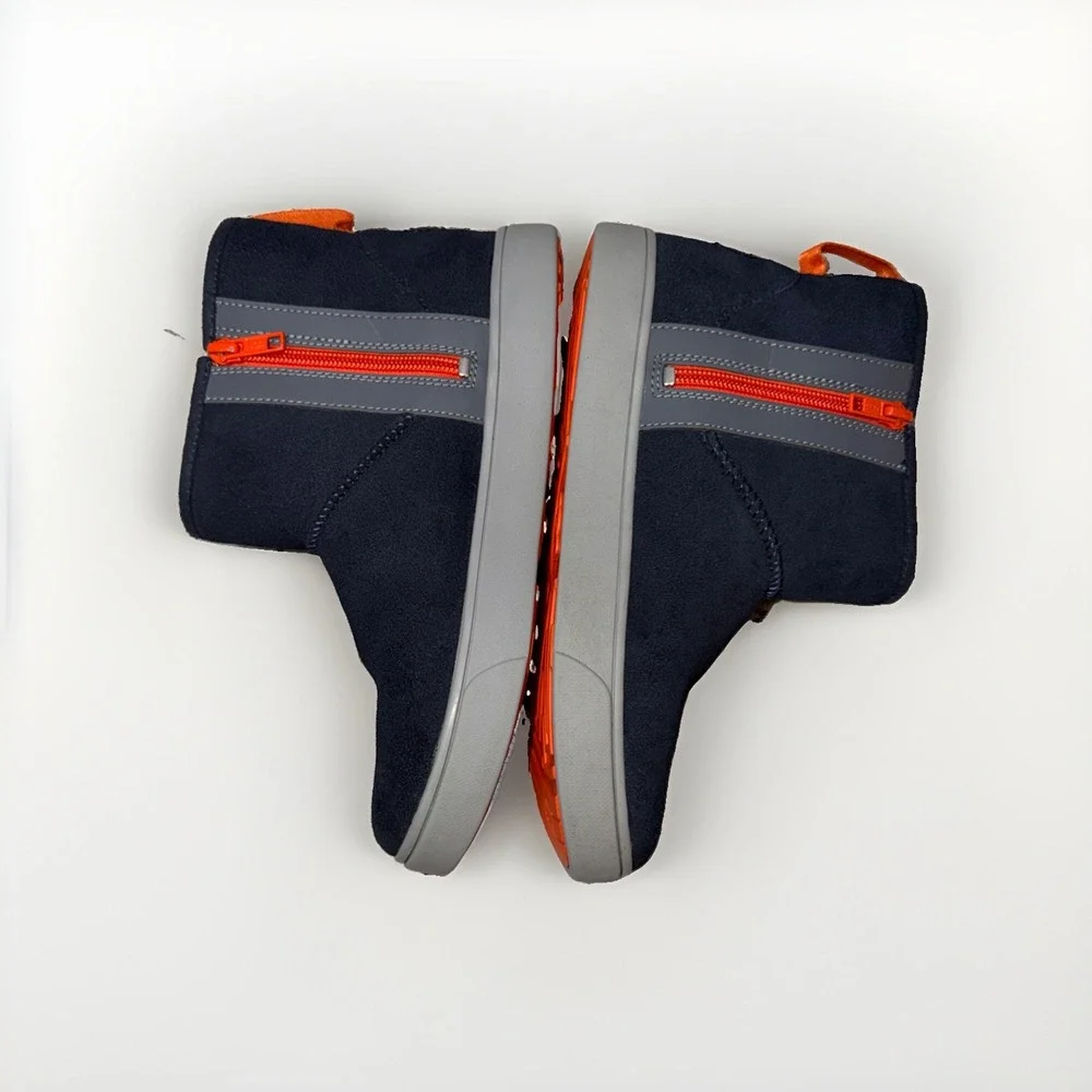 UGG Kids Classic Adler Side Zip Navy Blue Orange Suede Boots 1103641K Size 5Y